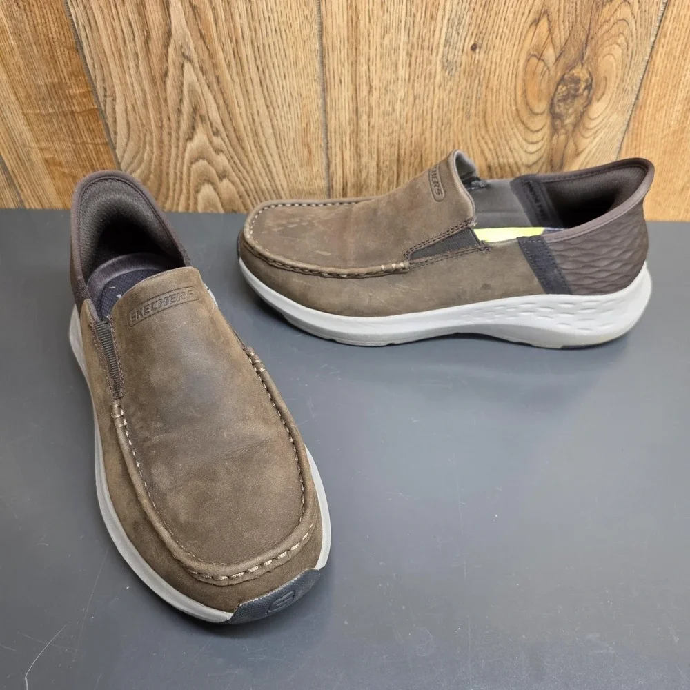Skechers Slip-ins Shoes Mens Size 8 Brown Leather Slip On Casual Comfort 204866